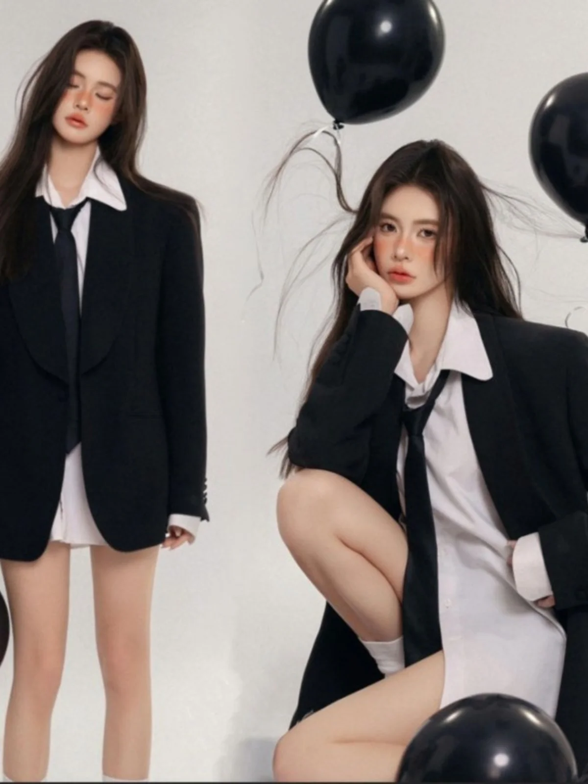 

Black Suit Korean Style Photography Studio Portrait Young Girl Birthday Mood Art Photo Clothing Stage Performance Traditional...