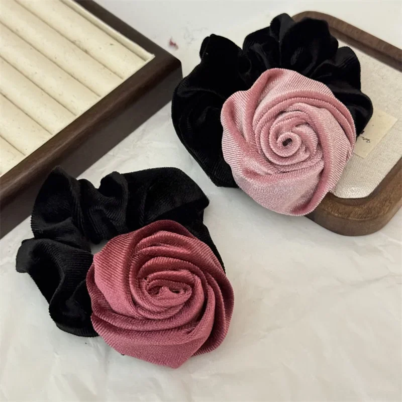 

Rose Flower Hair Ties Elegant Velvet Hair Bands for Women Cute Rose Flower Scrunchie Elastic HairBands 머리끈