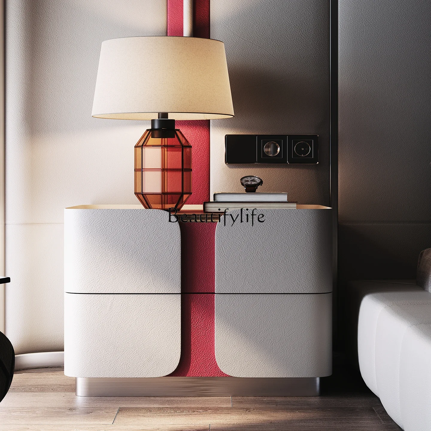 

yj5Italian Style Light Luxury Bedside Table Light Luxury High-end Sense Villa Natural Luxury Stone Bedside Cabinet