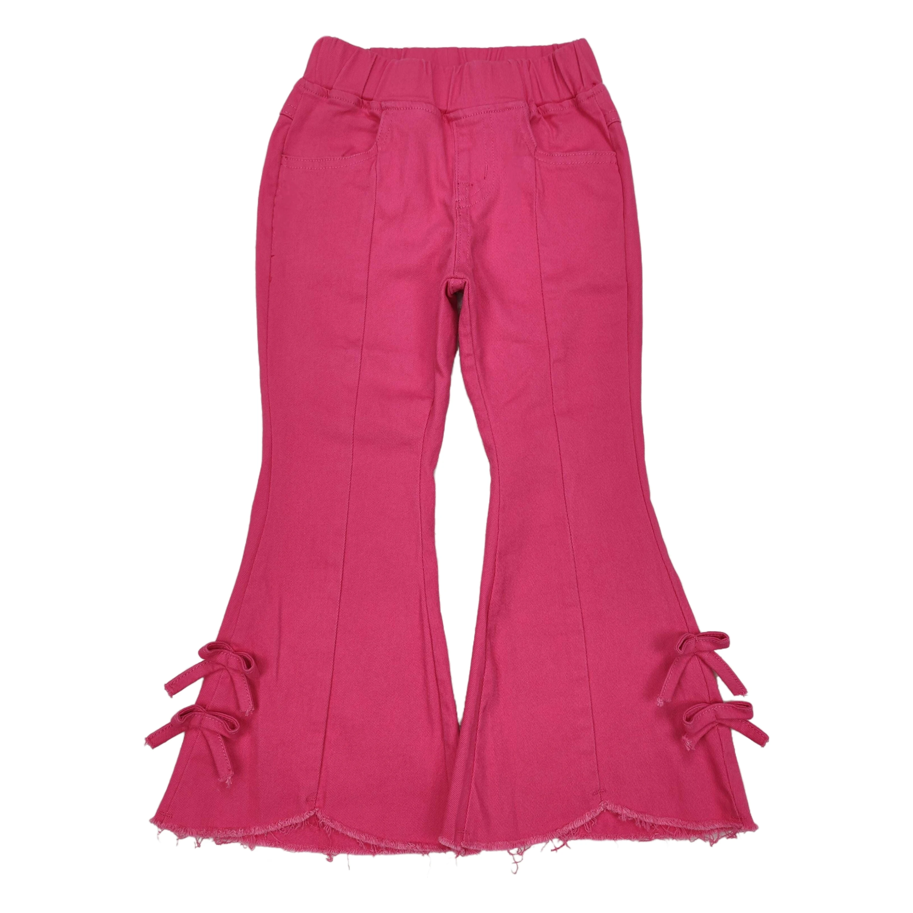 

Wholesale Kids Infant Pocket Washed Pink Denim Flare Children Jeans Toddler Zipper Bell Bottom Pants Baby Girl Tassels Trousers