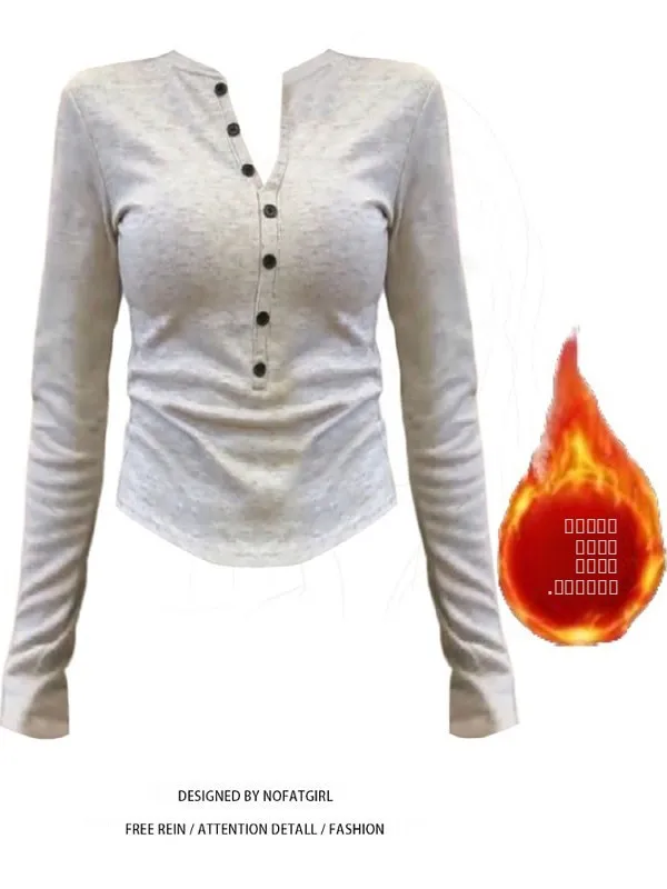 

Женская утепленная футболка больших размеров в корейском стиле с длинным рукавом, на флисовой подкладке, с открытым воротником, осенне-зимняя, универсальная базовая модель