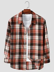 2024 New Men's Plaid Pattern Shirt Slim Fit Stylish All Season Button Down Shirt With Turn Down Collar For Adults