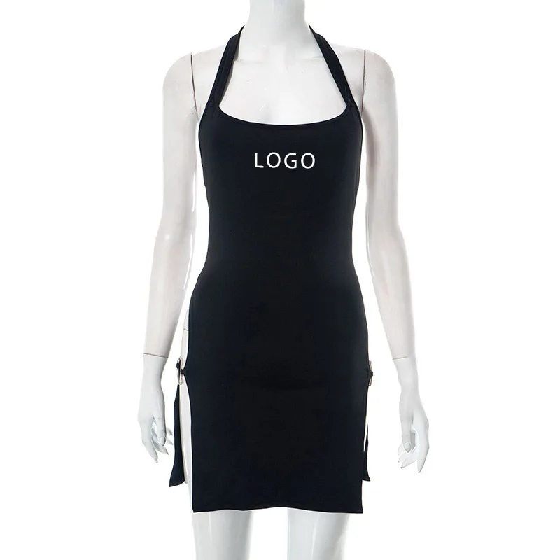 

Customized logo European and American style summer new backless hollow hanging neck sexy spicy girl tight fitting dress