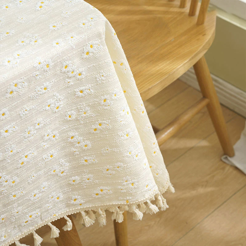 

Rectangular Cotton Tablecloth with The Same Pastoral Cotton Linen, Coffee Table Cloth, Fringe Photo, Simplicity