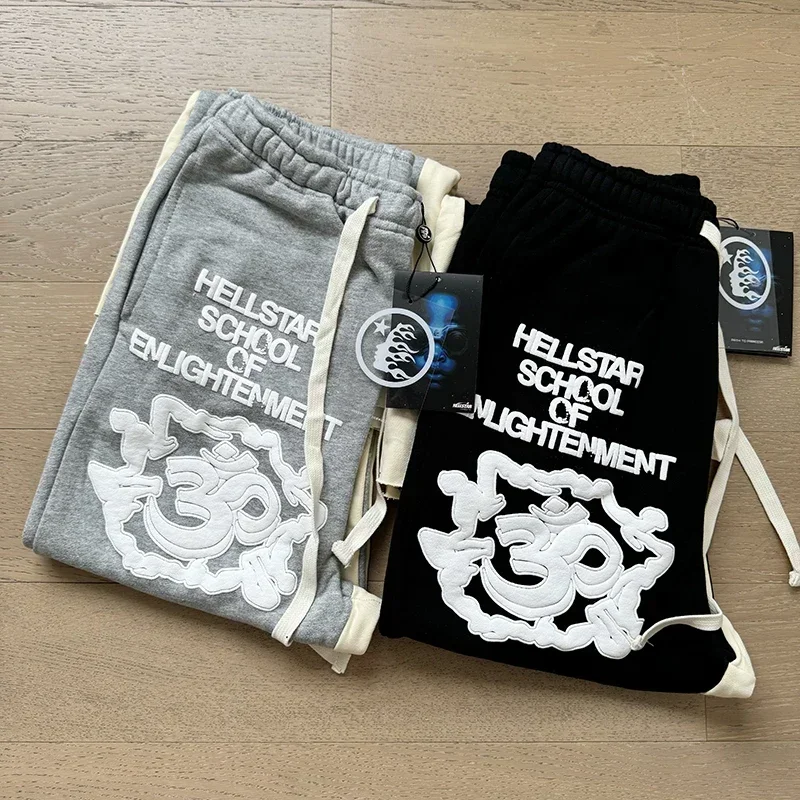 

Брюки 24ss большого размера для мужчин и женщин, повседневные черные штаны с принтом из вспененного материала