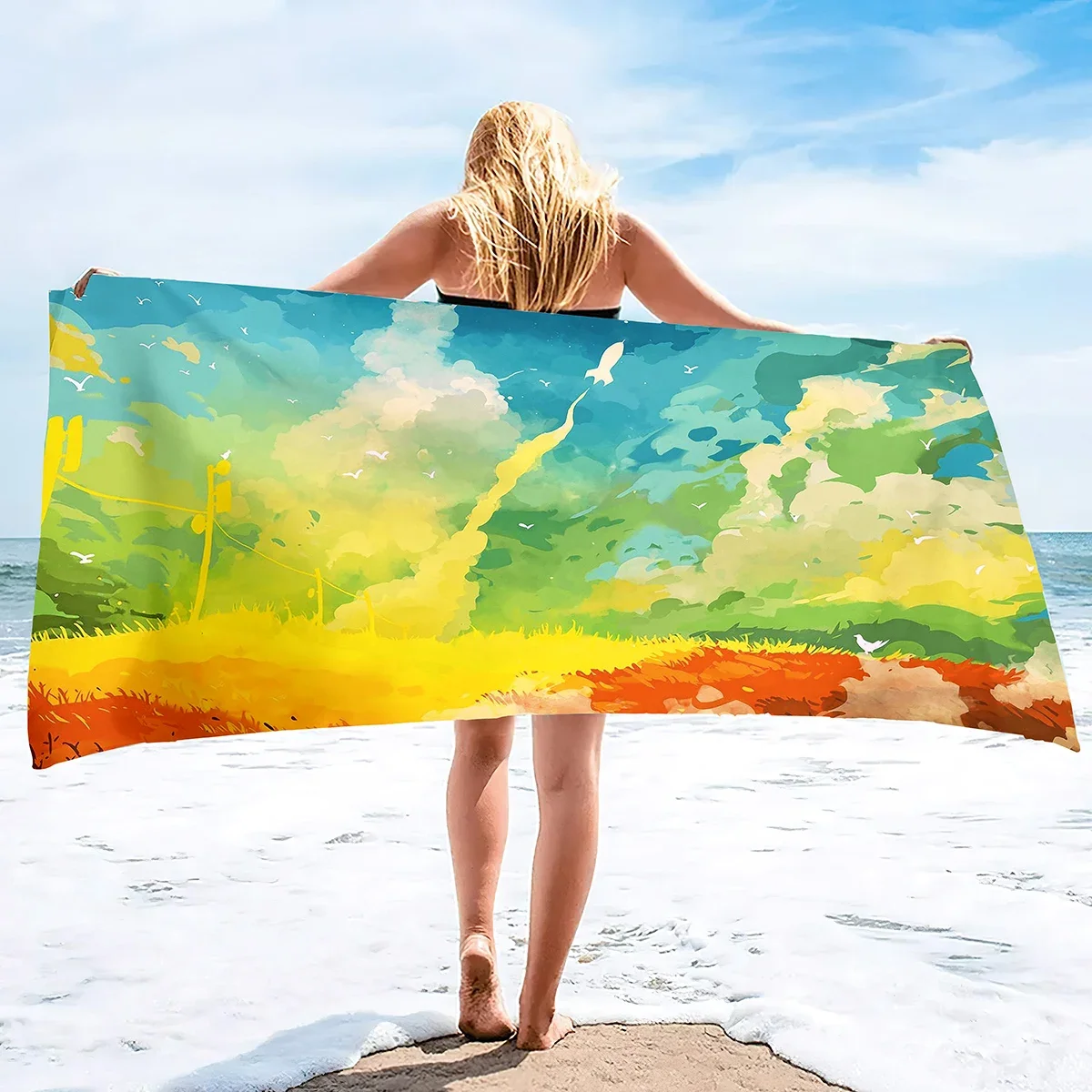 Microfiber Beach Towels Quick Drying Towels,Ink Painting Style Absorbent Sand Free Swim Pool Pool Towels Blanket for Camping