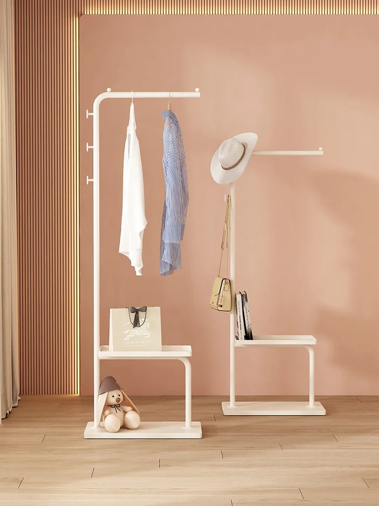 Cream style iron art clothes and hat rack, floor to ceiling, bedroom hanging clothes rack, home and indoor minimalist and simple