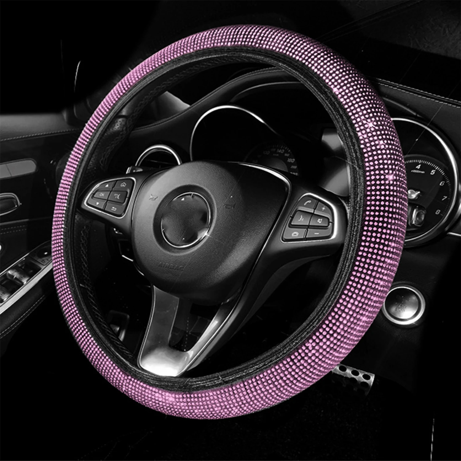 Automotive accessories embedded with pink diamonds, rhinestone interiors, essential car products - a variety of choices