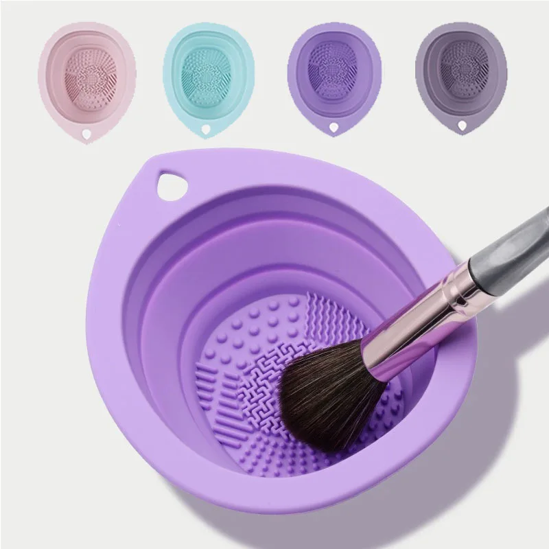 2Pcs Silicone Folding Wash Bowl Makeup Tools Wash Bowl Powder Puff Beauty Tools Wash Plate Makeup Brush Facial Mask Bowl