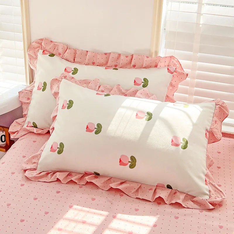 

Princess Ruffle Cotton Pillowcase Adult Floral Lace Decorative Bed Pillow Cute Breathable Romantic Soft Cartoon Cushion Cover