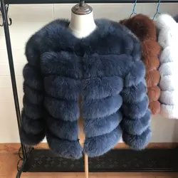 Queentina Real Fox Fur Coat Short Thick Warm Genuine Winter Luxury Jacket For Grils Outerwear With Sleeves Women's Natural 50cm