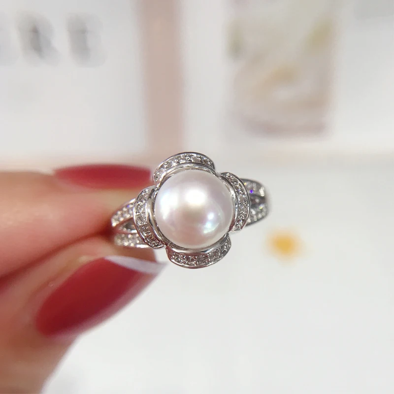 ZHBORUINI nonono Pearl Ring Plating 14K White Gold 100% Natural Freshwater Pearl Diamond Design Female Wedding Ring Jewelry Gift 5