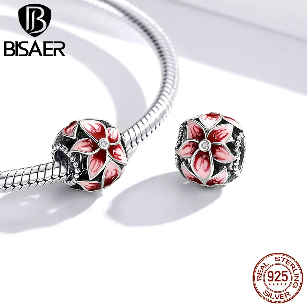 BISAER 925 Sterling Silver Flower Bird Series Charm Bee Bead Sunflower Garden Pendant For Women Bracelets DIY Fine Jewelry Gift image 3
