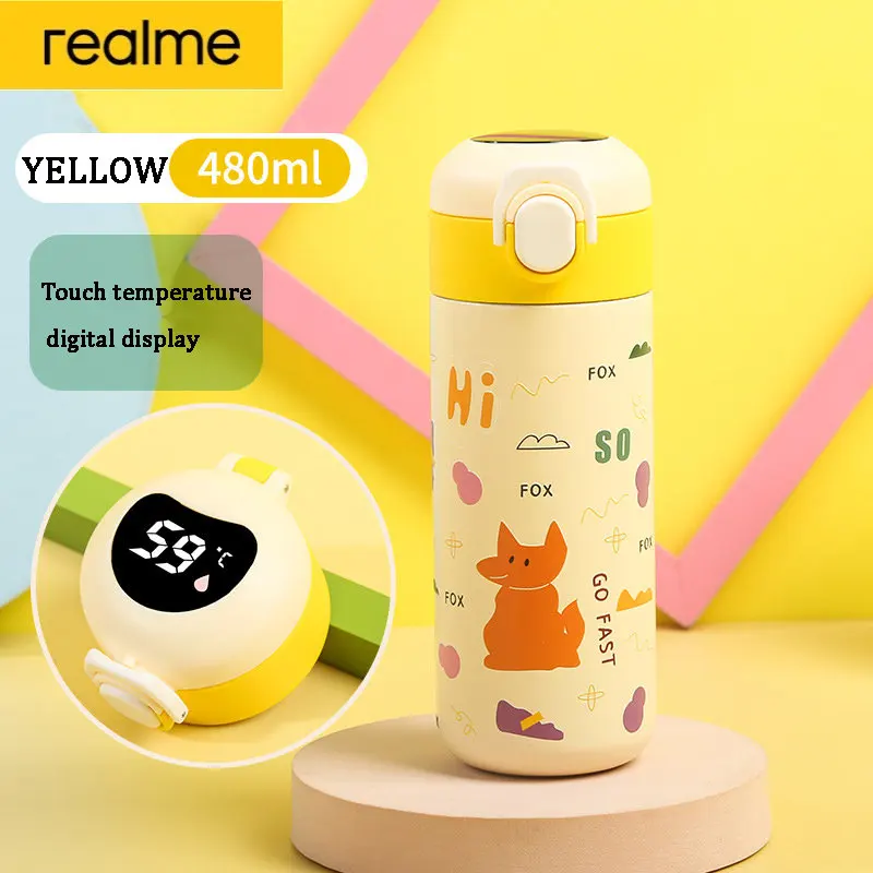 realme Thermal Water Bottle Smart Thermos Cup 316 Stainless Steel Water Bottle Display Temperature Children'S Straw Thermal Cup