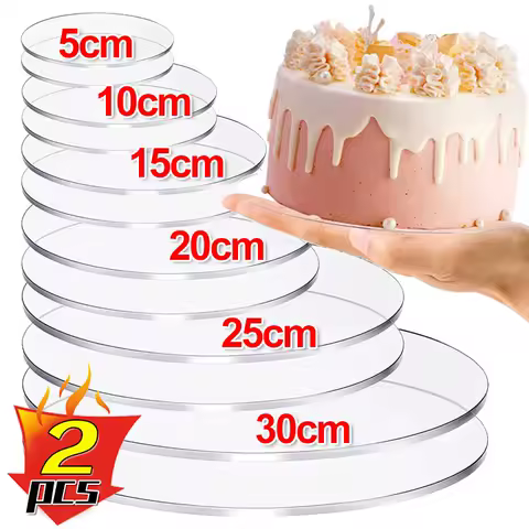 1-2PCS 라운드 아크릴 케이크 디스크 투명 베이킹 삽입 보드 계층화 된 케이크 장식 용품에 대 한 재사용 가능한 빈 케이크 디스크
