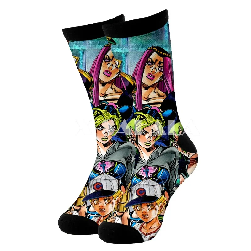 Anime Jojo Cartoon Adventure Art 3D Print Long Cotton Socks Cycling Casual Novelty High Socks Men Women Funny Colorful-8