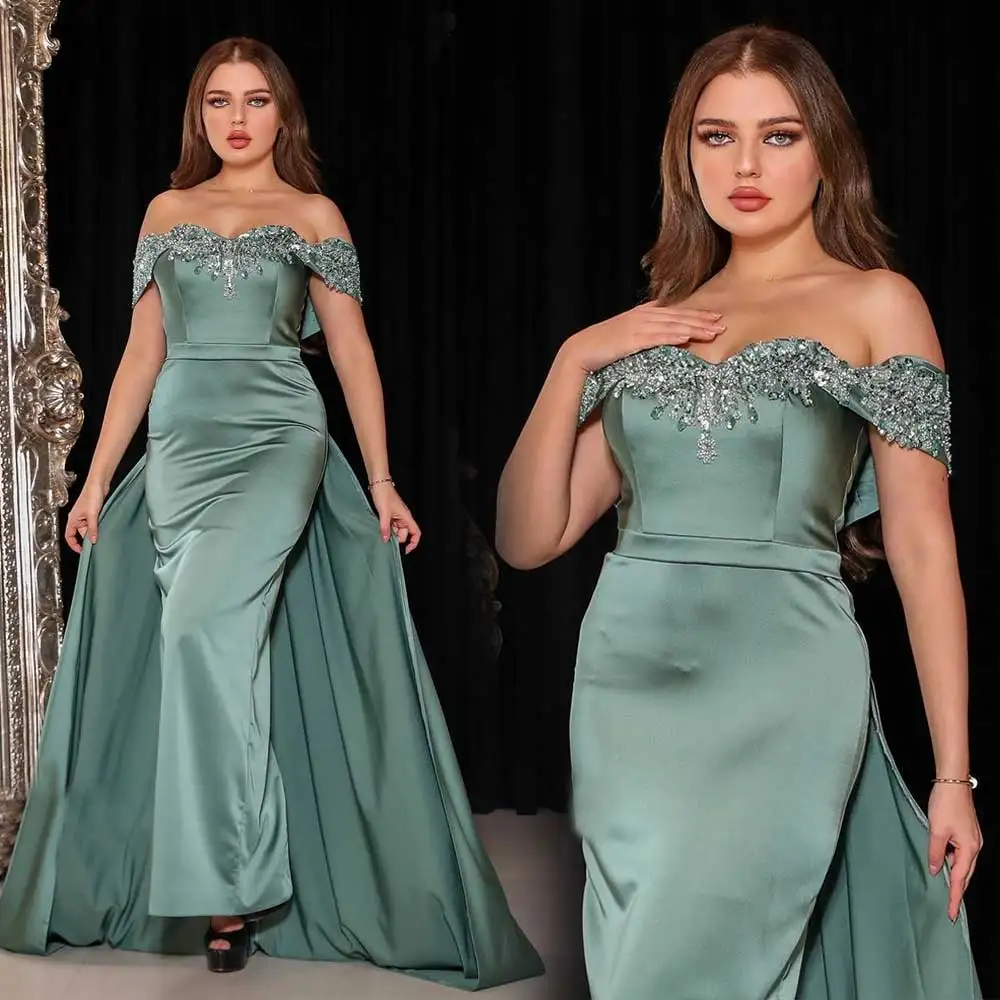 

Customized Elegant Sheath Prom Dress Off Shoulder Crystal Draped Sweetheart Abendkleider Luxury 2024 Classic Satin Ankle-Length