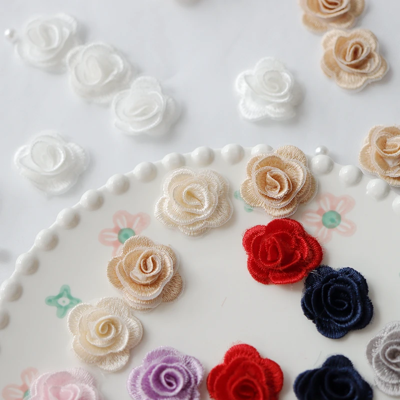 10Pcs Rose Flower Patches Sew on DIY Applique Cloth Wedding Dress Hairpin Headdress Decor 3CM Wide