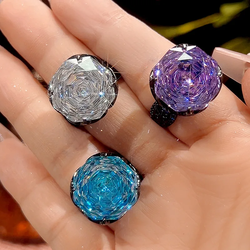 

Adjustable Vintage Black Gold Plated Ring with Large Hexagonal Cut Purple Cubic Zirconia Cocktail for Women Fashion Jewelry Gift