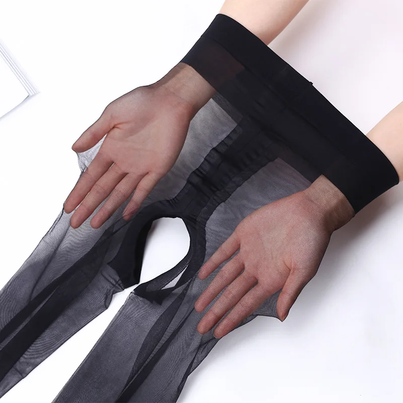 DOIAESKV رقيقة جدا جوارب مثيرة للنساء مفتوحة المنشعب T-Crotchless بسط النايلون جوارب طويلة شفافة تخزين ضيق