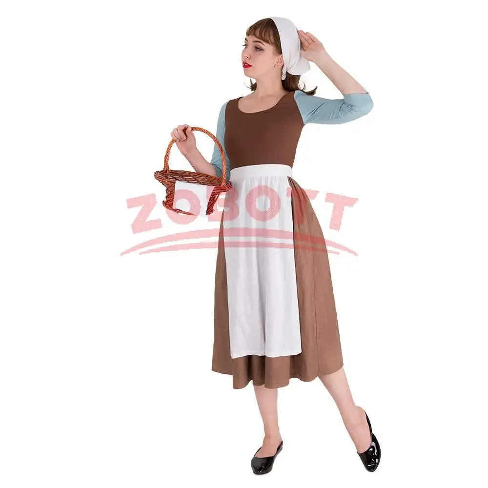 

New Women Halloween Princess Costume Fancy Maid Cosplay Dress With Apron Carnival Makeup Ball Role Play Outfits For Female