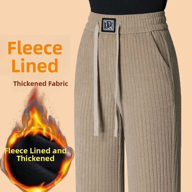

Thiened Широкие брюки женские с высокой талией прямого кроя свободные повседневные брюки весна осень зима новые универсальные повседневные брюки...