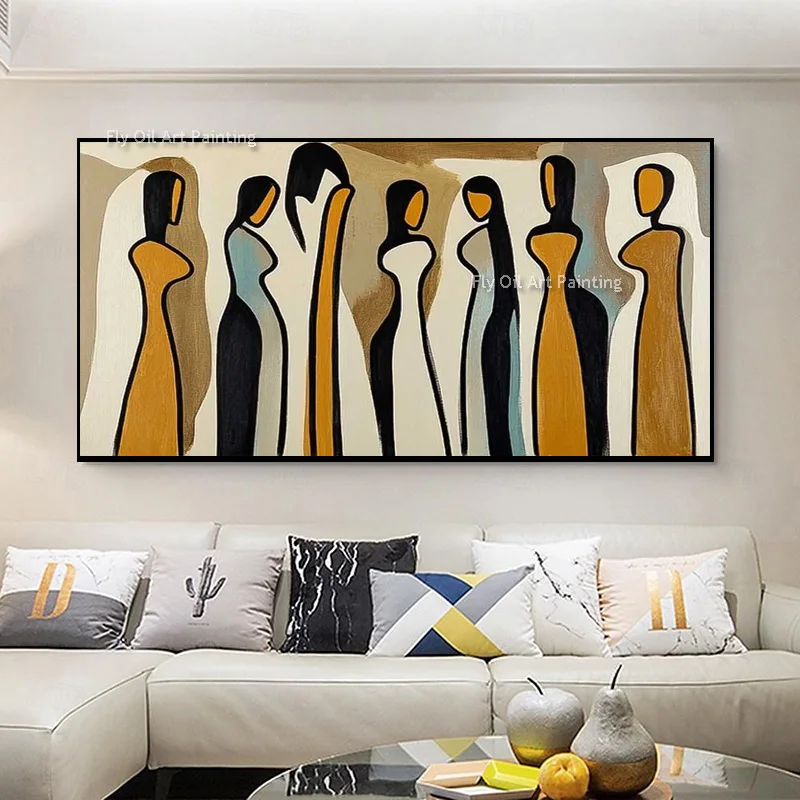Pure Handmade Abstract Female Silhouette Canvas Painting Modern Boho Human Figure Wall Art Textured Original For Home Decoration