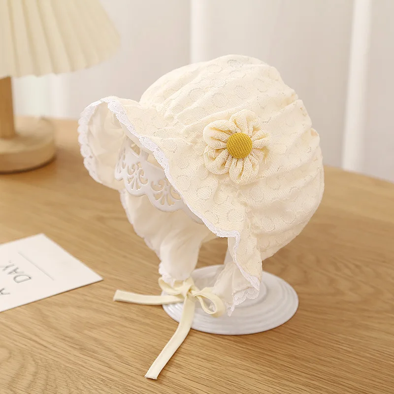 Spring Cute Newborn Lace Bonnet Hat Baby Girls Flower Hats Infant Bucket Cap Photography Props Kids Headwear Accessories 3-12M