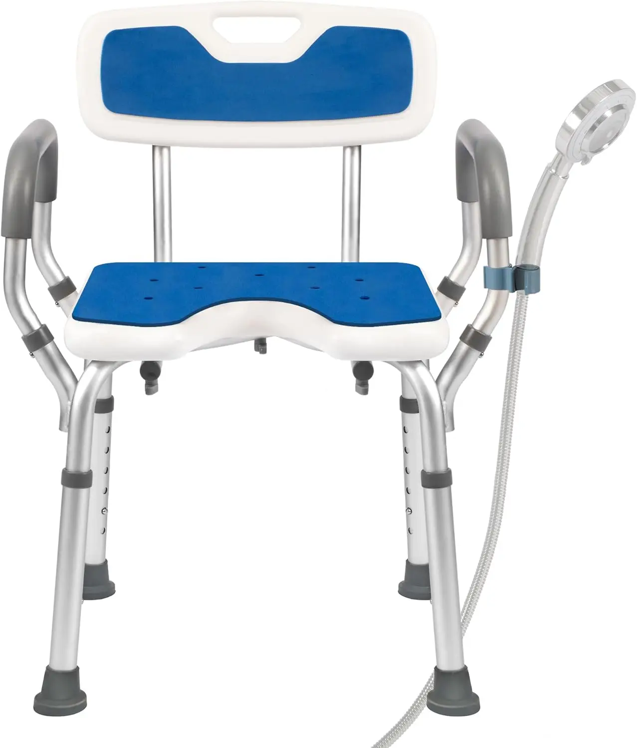 

Heavy-Duty Adjustable Shower Chair with Arms, Back, and Cutout Seat - Supports 330lbs, Tool-Free Assembly