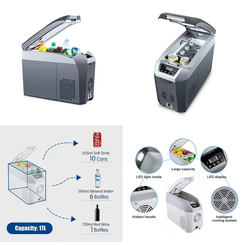 Colku DC-18F 16.5L Center Console Car Refrigerator 12V 24V Compressor Fridge Mini Armrest Freezer for SUV MPV Truck