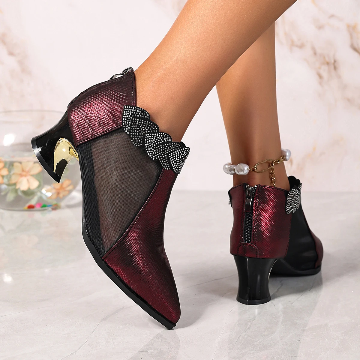 Summer Boots Luxury Women Mid Heel Pumps Spring Autumn Shoes Women Fashion Sweet Light Weight Shoes Comfort High Heels Boots