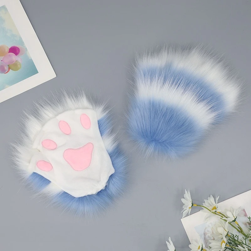 늑대 발 장갑 인조 모피 핑거리스 장갑 겨울 따뜻한 고양이 발톱 장갑 여성 코스프레 액세서리 할로윈 멋진 파티 소품