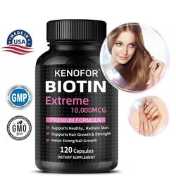 Biotin 10,000MCG Extra Strength 120 Vegetarian Capsules, Biotin Capsules for Healthy Skin, Hair and Nails for Men and Women