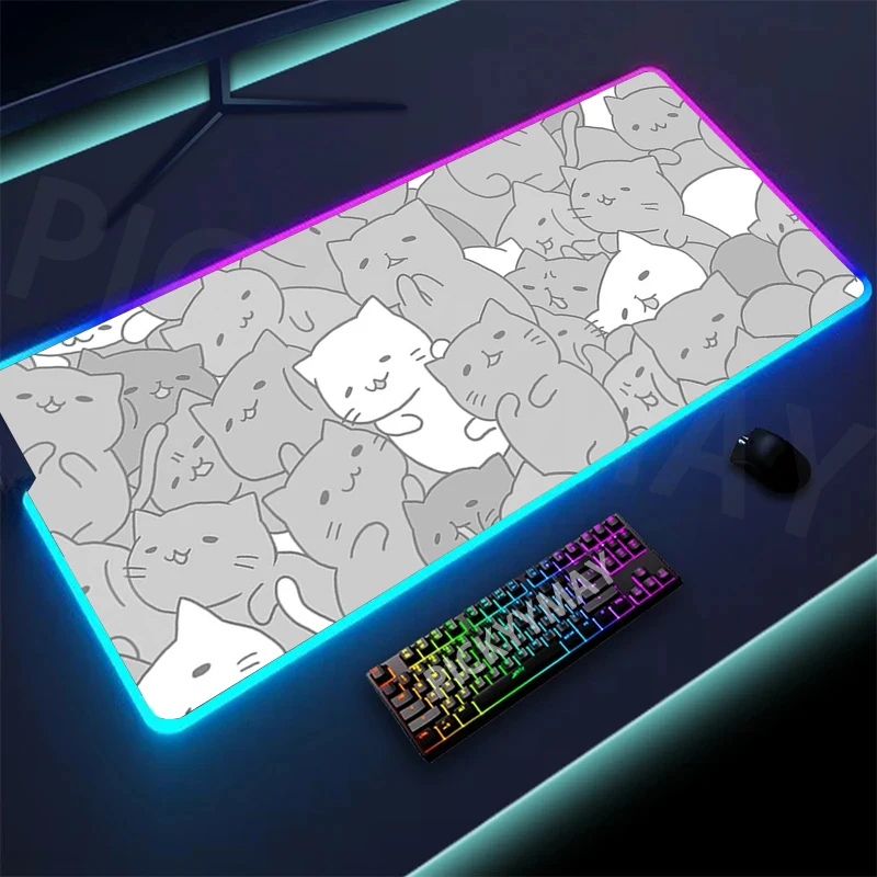 

Cute Cat Large RGB Mouse Pad Gaming Mousepads LED Mouse Mat Non-Slip Gamer Desk Mats Rubber Table Rug With Backlit Desk Pads