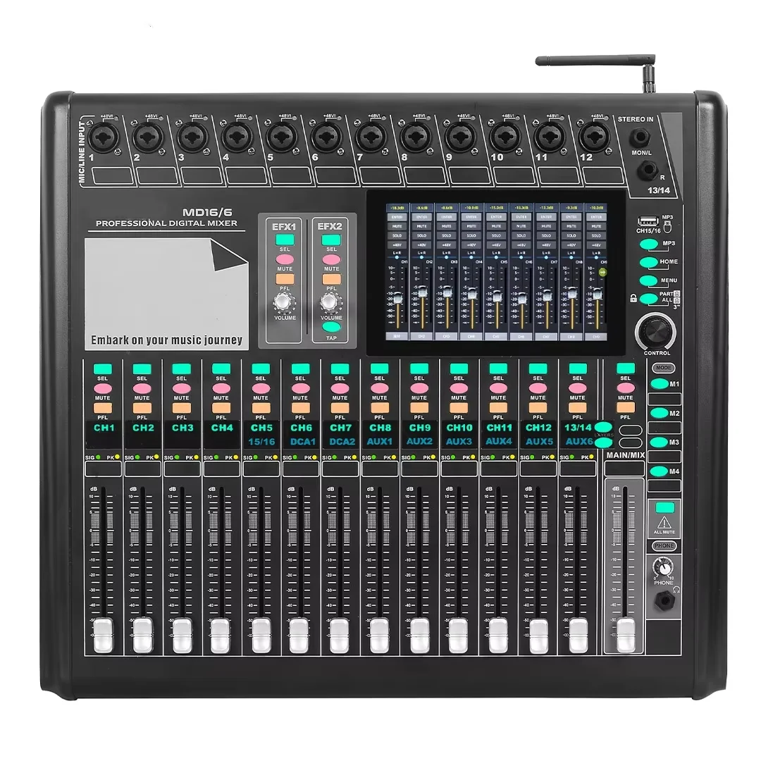 16 Channel Mixing Console WIFI Professional Audio Mixer Digital  Remote Control  16 DSP Sound Mixer  with 7 Inch Touchscreen