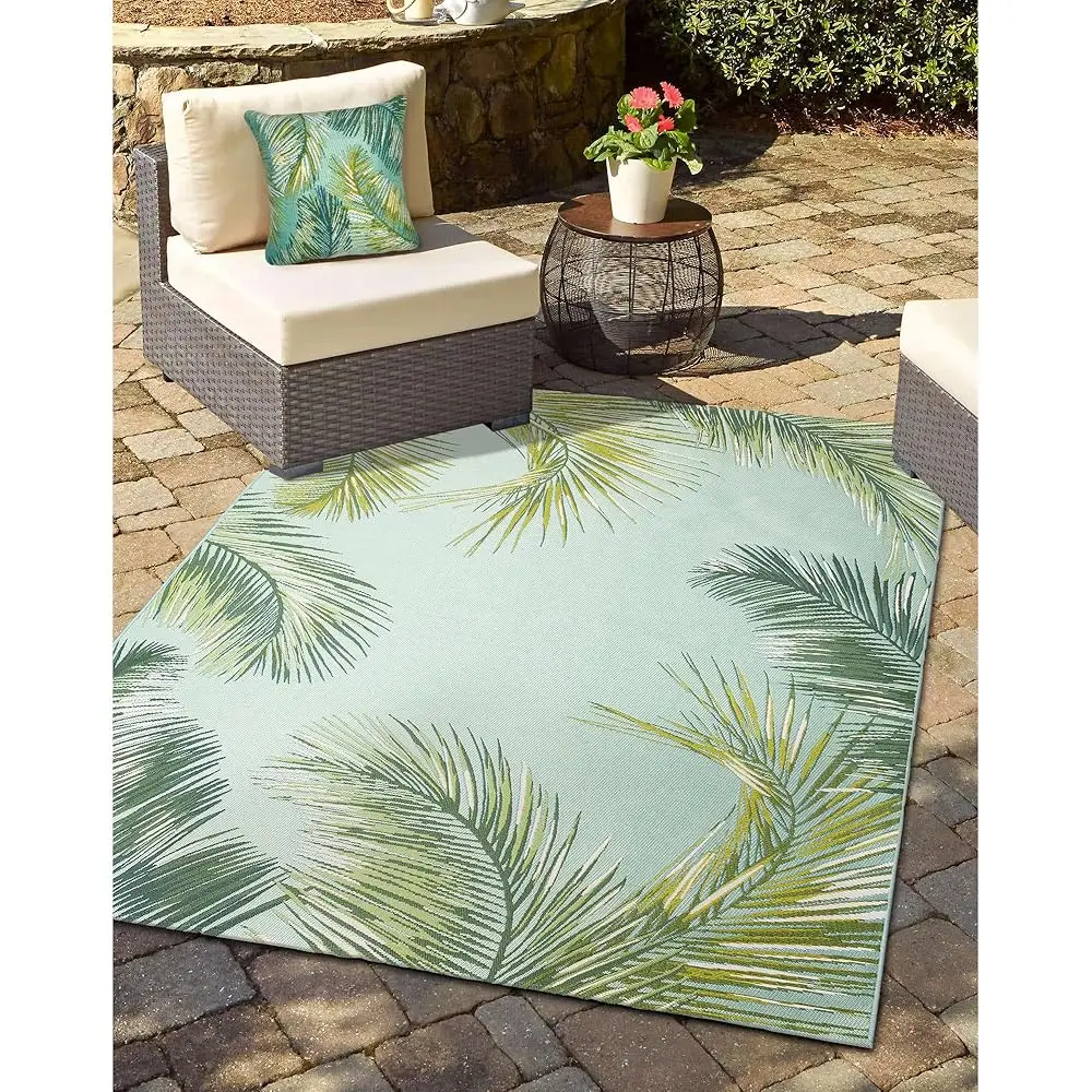 

Marina Indoor/Outdoor Power Loomed Easy Care Pillows, 18 X 18-Inch, Palms Aqua
