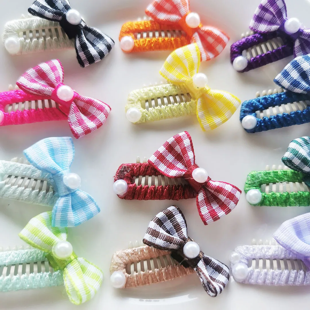 20PCS Pet Plaid Bow Candy Color Cute Maltese Yorkshire Hair Accessories Mini Pet BB Clip