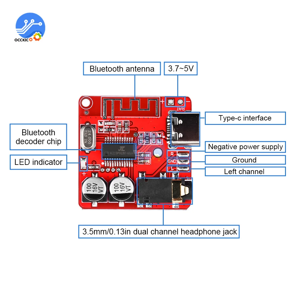 Type-C USB Mini Bluetooth 5.1 MP3 Audio Receiver Board Bluetooth MP3 Lossless Decoder Board Wireless Stereo Music Module 3W