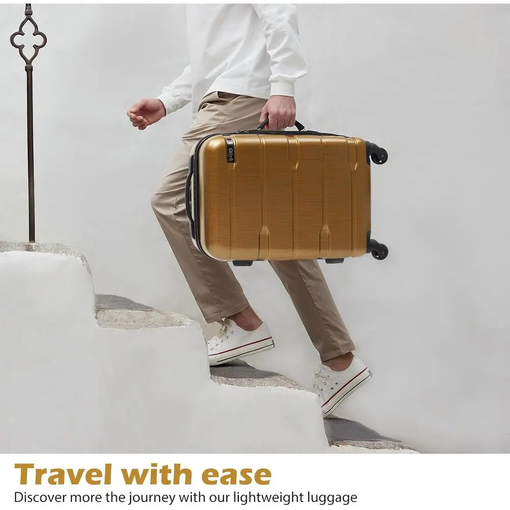 Coolife 20 Spinner Carry-On Suitcase: PC+ABS Hardshell with TSA Lock, Black-Brown