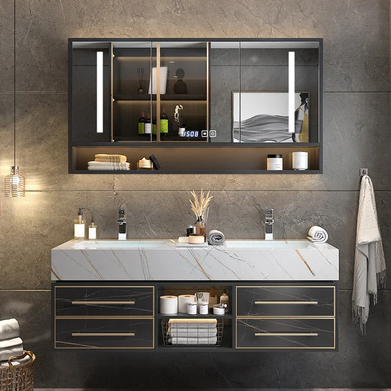 Bathroom Cabinet Accessories  Washbasin Intelligent Light Luxury Rock Board Integrated Nordic Minimalist Combination