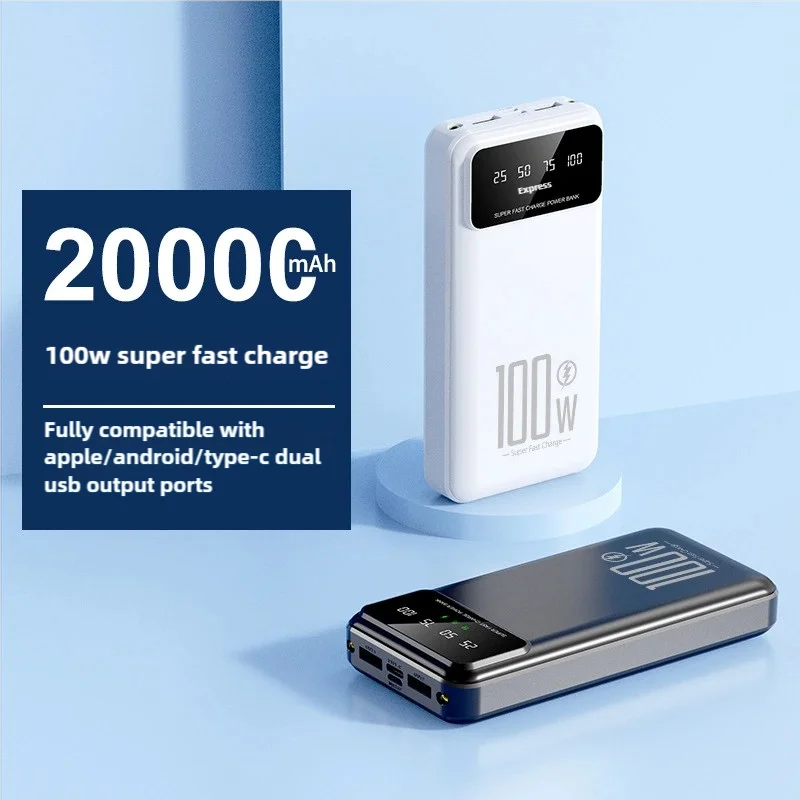 

New 20000mAh Portable Power Bank 100W Fast Charger High Capacity External Battery Pack Mobile Power for IPhone Samsung Xiaomi