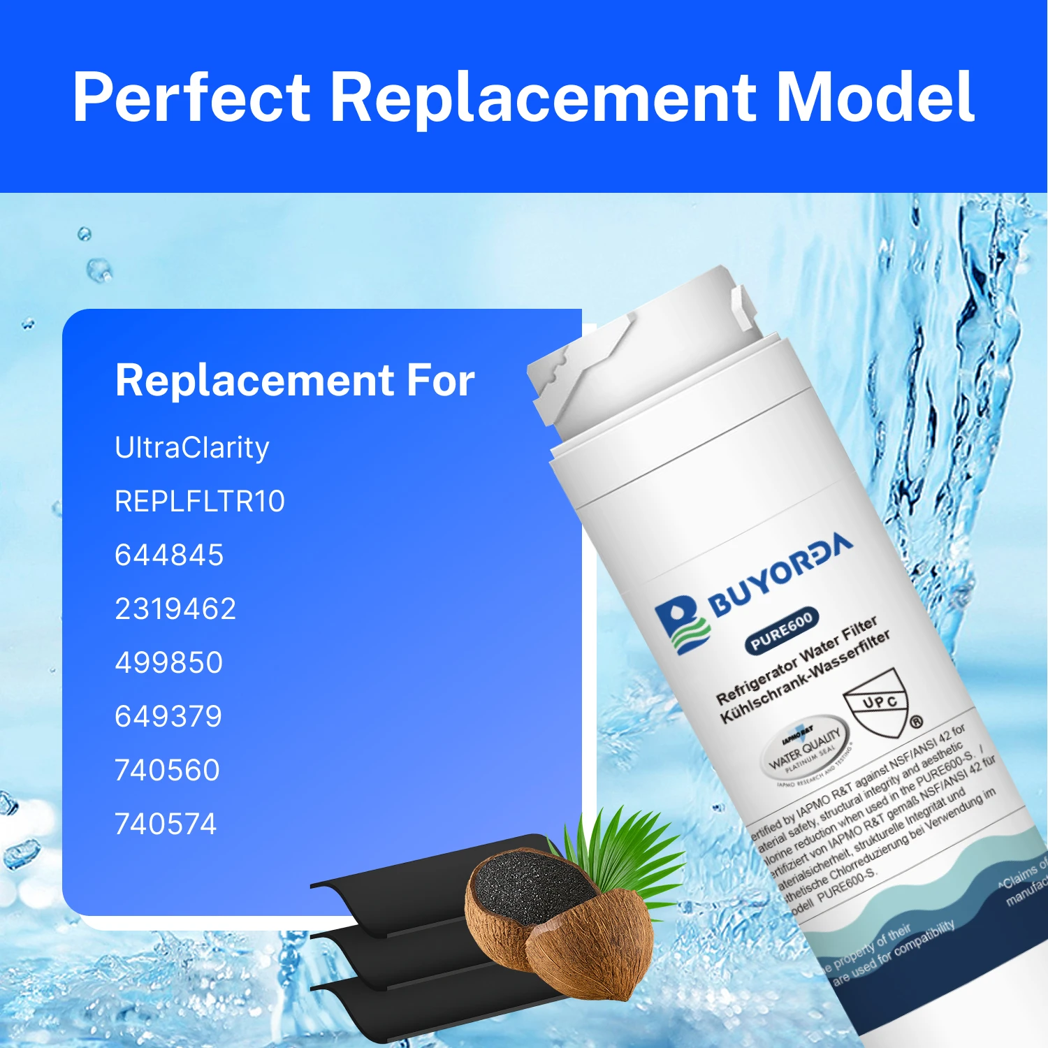 644845 Water Filter Replacement for Bosch 9000194412 BORPLFTR10 REPLFLTR10 for Haier 0060820860 for Miele KWF1000 Fridge 3 Pack