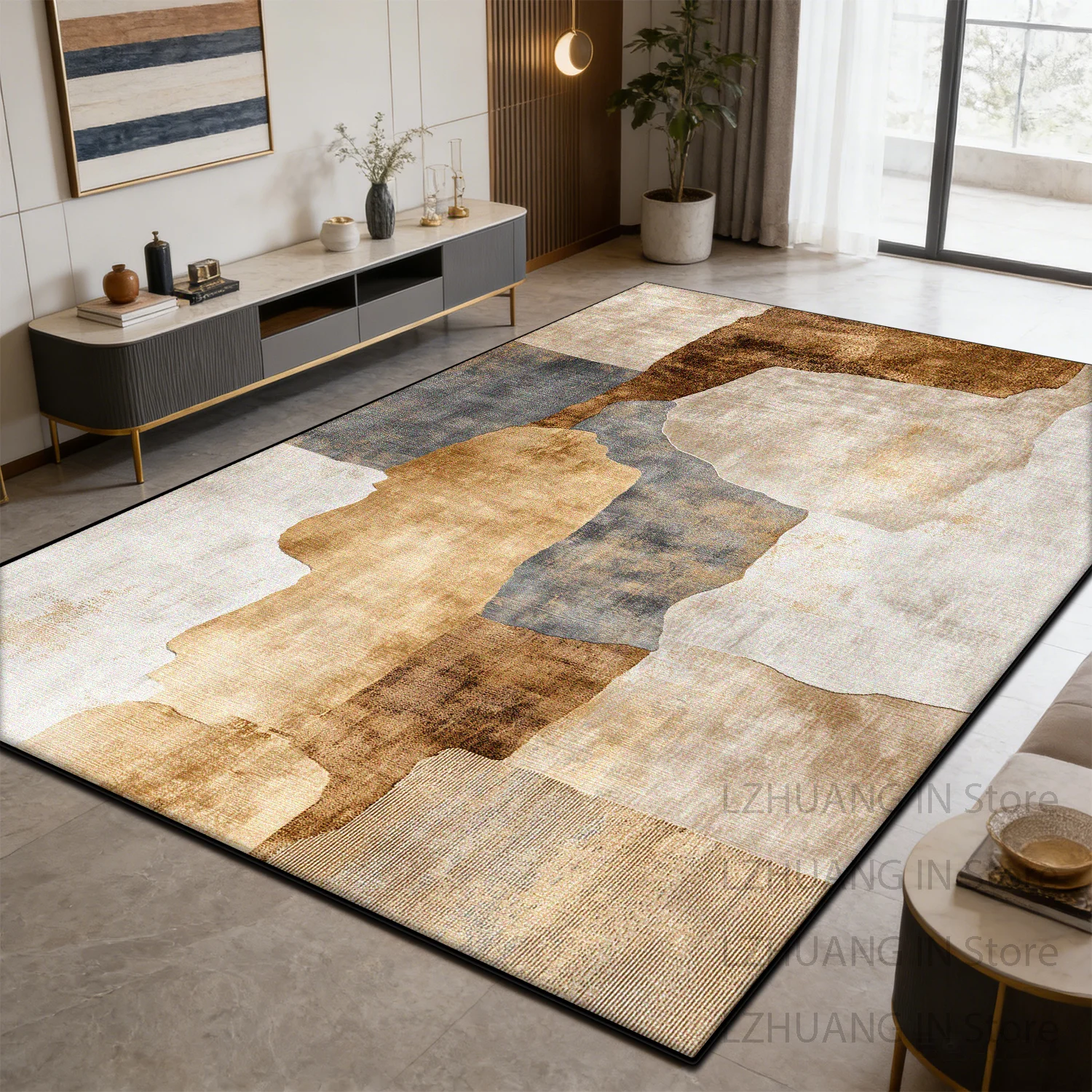 Warm Brown Rice White Modern Fluffy Living Room Rug Home Decoration Luxury Antiskid Carpet Large Area Easy Clean Soft Floor Mats