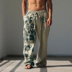 Men's Summer Fashion Casual Beach Pants Wide Leg Pants Hawaiian Style 3D Printed Wide Leg Pants