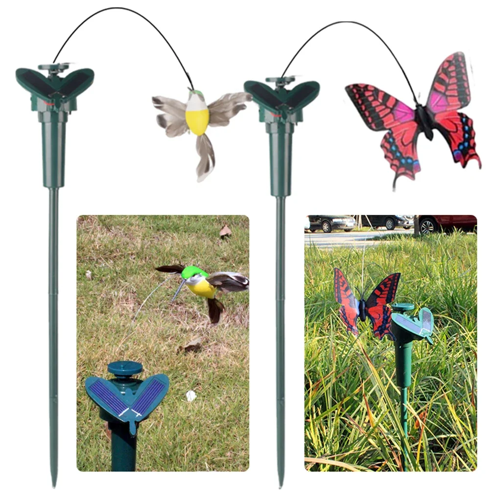 Solar Powered Dancing Fluttering Butterflies Flying Humming Bird Wobble Garden Decoration Outdoor Home Decoration Farmland