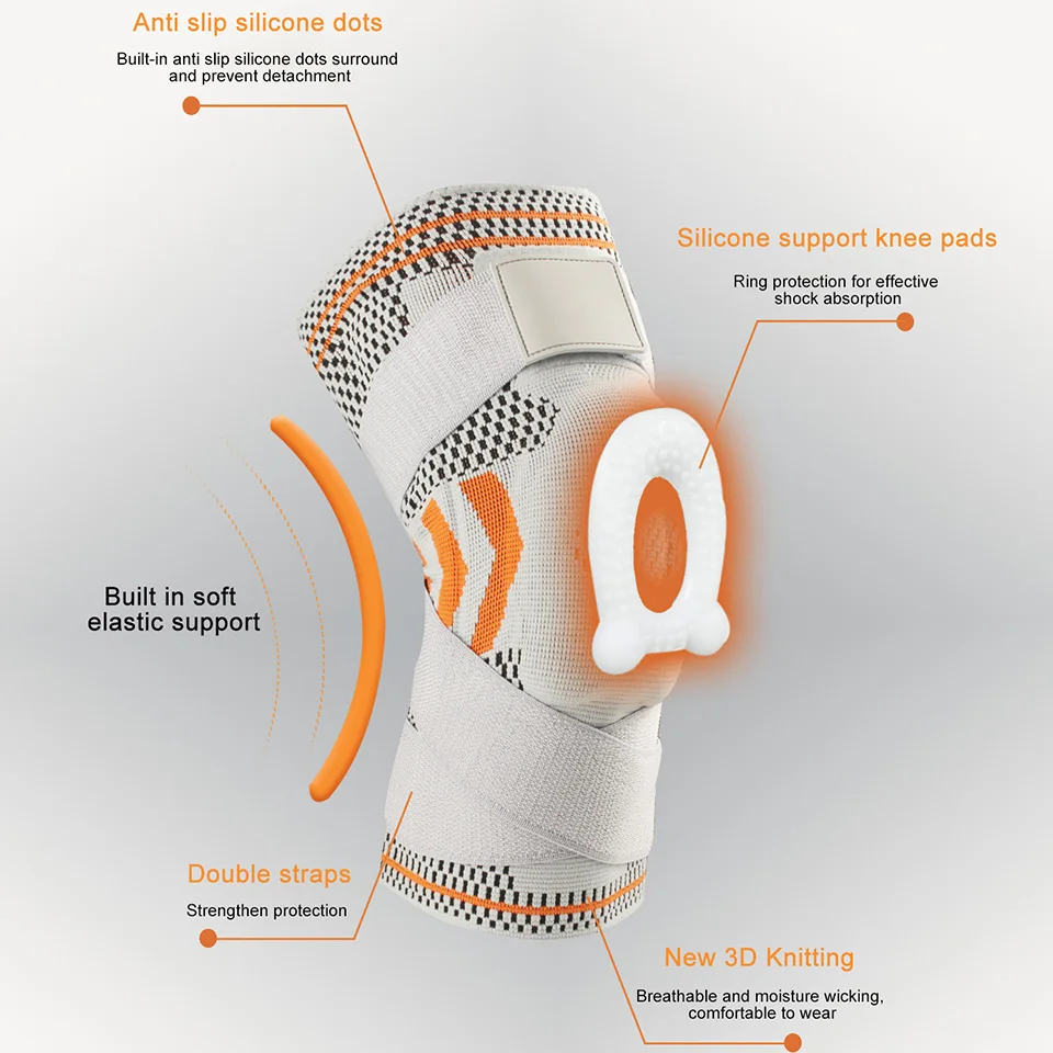 Szelki kolanowe z silikonowym żelem rzepki kompres rękaw sprężynowy ochraniacz stabilizator do artretyzmu sportowego ACL Recovery