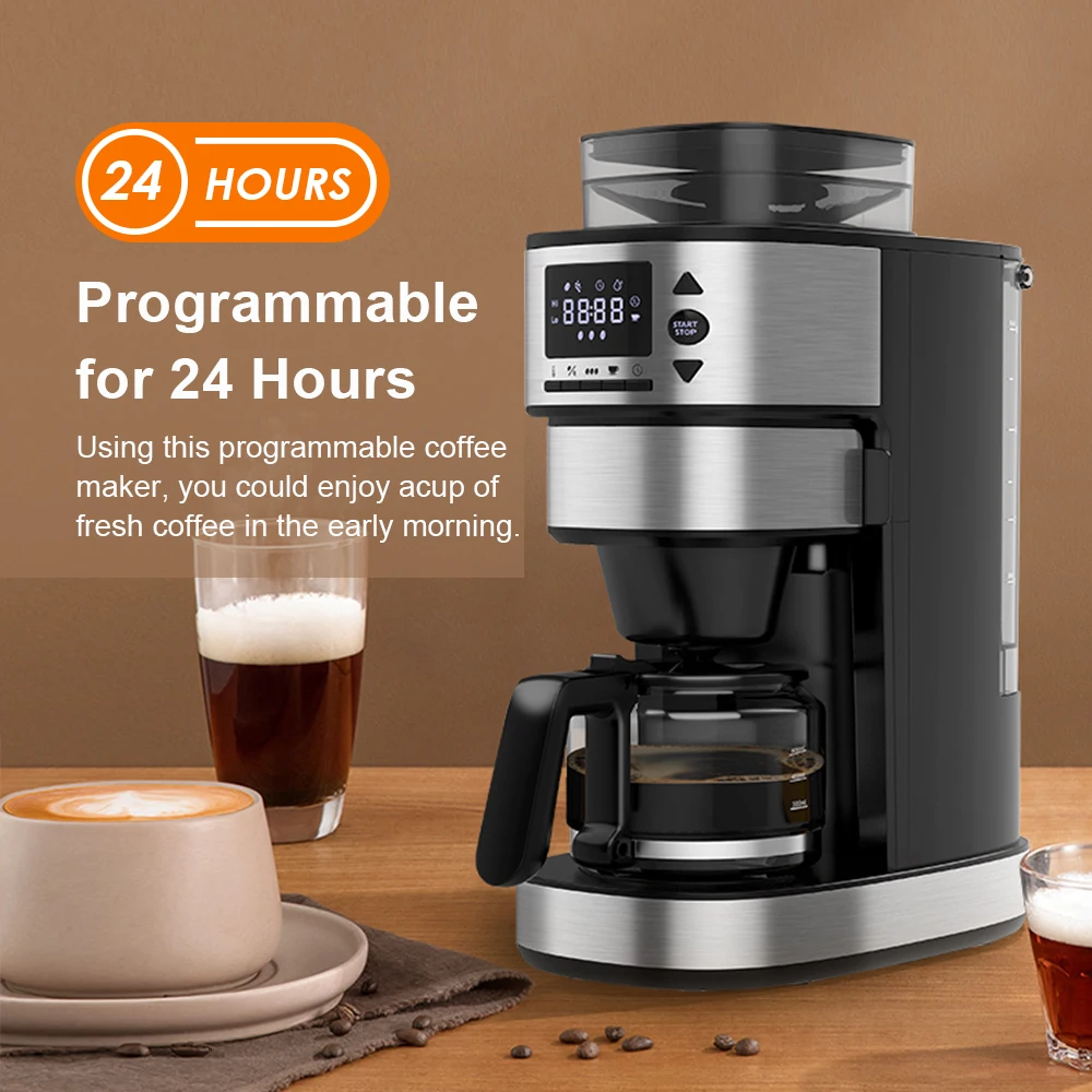 LFGB الوصول ROHS الغذاء الصف الفولاذ المقاوم للصدأ 6-Cup ماكينة صنع القهوة الكهربائية نظام الفول التلقائي منخفضة الضوضاء سهلة التحكم بالتنقيط المشروب #4