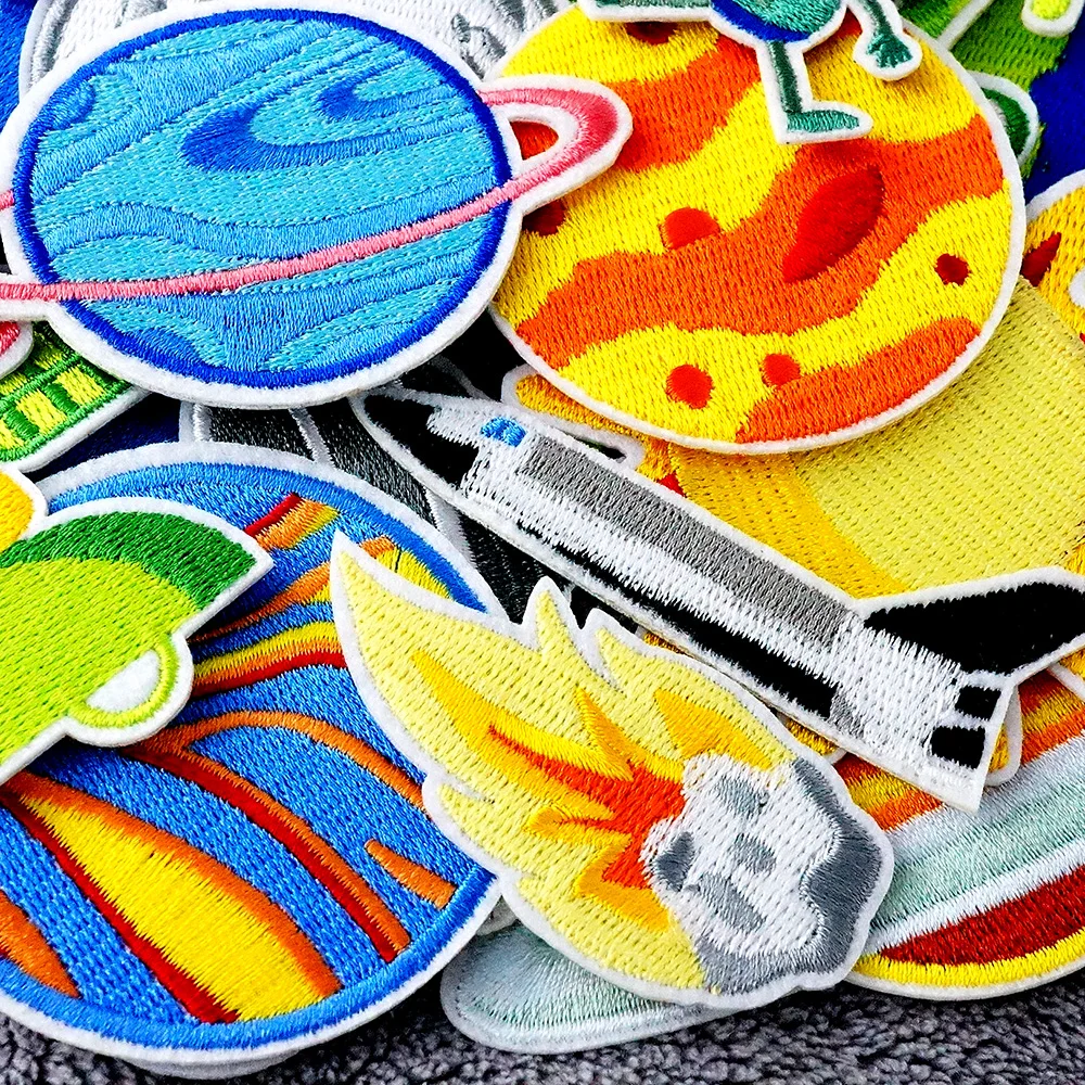 27Pcs/Lot Planet Rocket Iron on Patches Cloth Embroidered Applique Sewing Clothes Apparel Accessories Mend Patch for Clothing