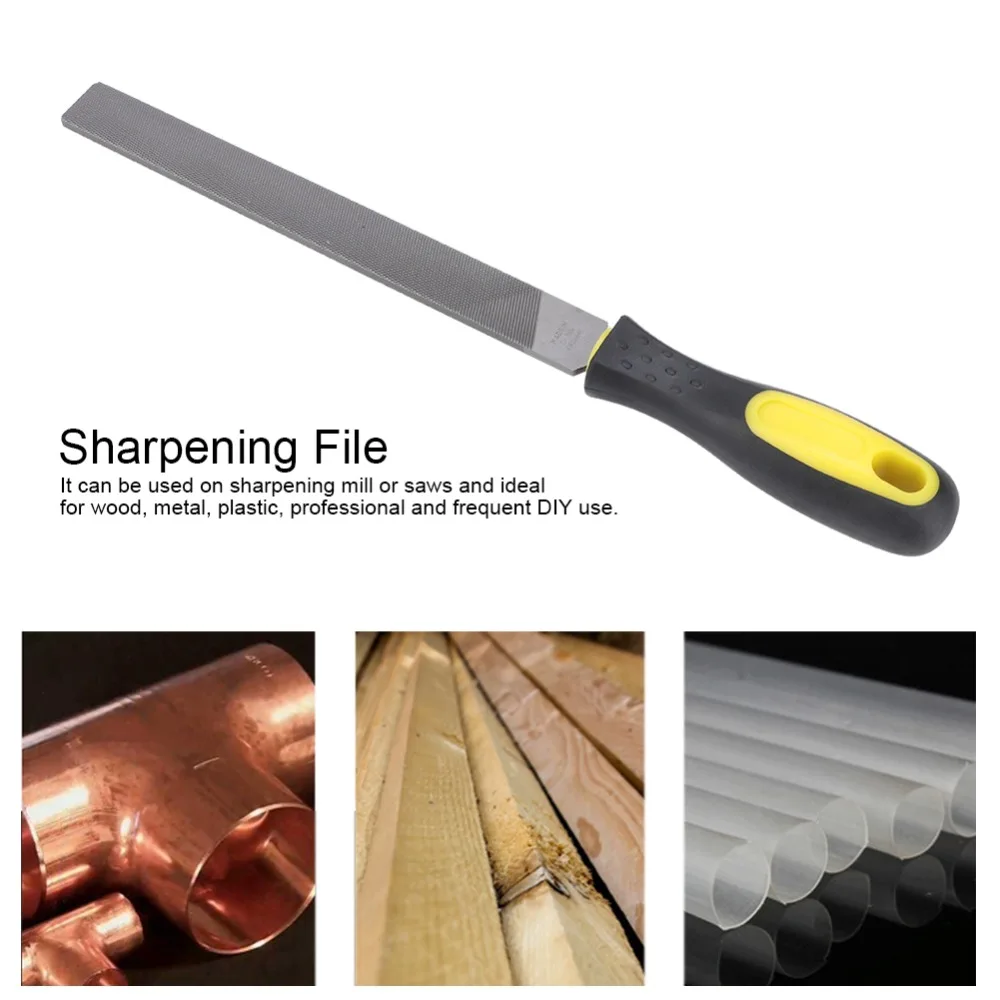 Durable High Carbon Steel Flat Mill File Carbon Tool Steel Practical Sharpening File Non-Slip Handle Ergonomic Handle Wood File