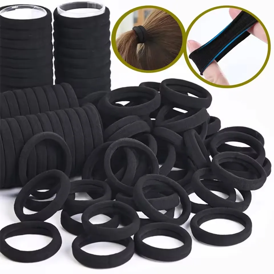 50/100 Stück schwarze Haarbänder, hochelastische Gummibänder, Haargummis, Pferdeschwanzhalter, Scrunchies, Zubehör für Mädchen und Frauen